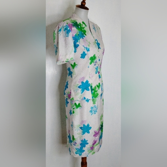 VINTAGE ADRIANA PAPELL FLORAL SILK ENSEMBLE - Picture 7 of 14